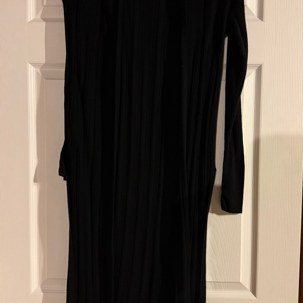 Free People Black Ribbed Long Sleeve Midi Dress